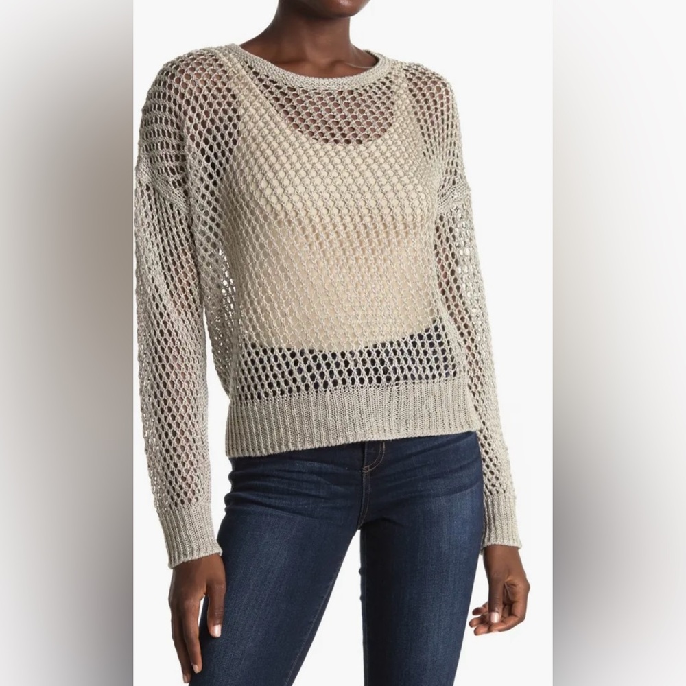 360 Sweater Linen Blend Italian Yarn Dove Open Stitch Knitted Sweater, size M